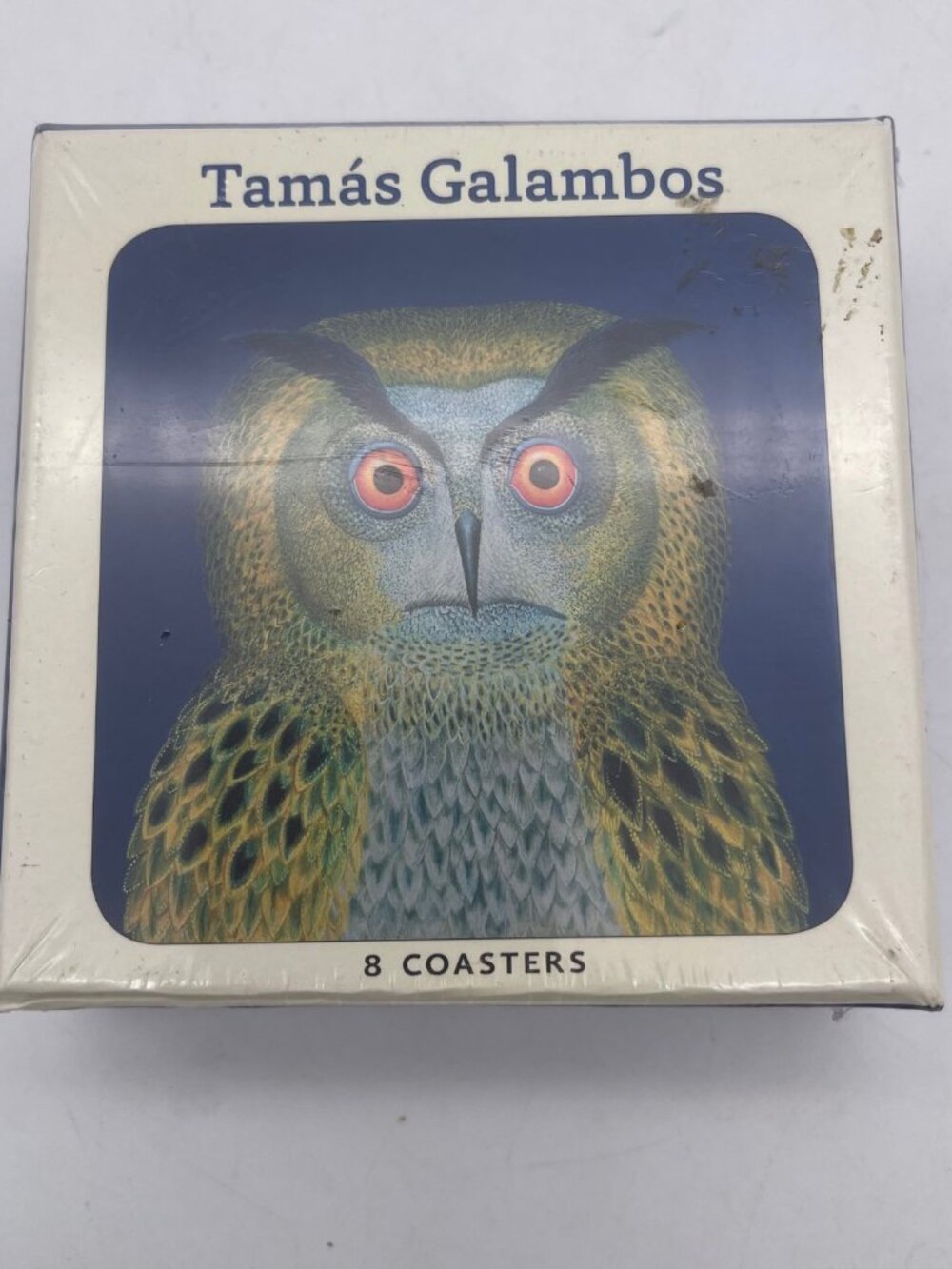 Tamas Galambos OWL Set of 8 Cork-Backed Laminated Coasters NEW A10